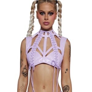 Dolls Kill Rude Awakening Harness Bra Top- Purple